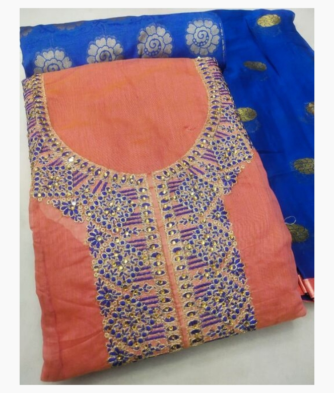 Stylish Chanderi Cotton Embroidery Suit Dress Material-1