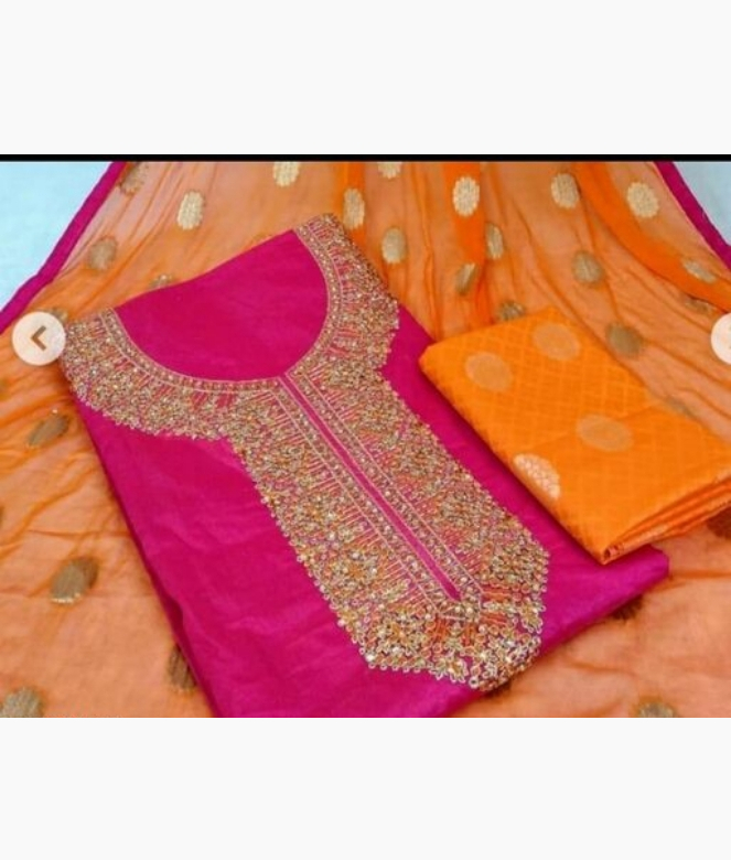 Stylish Chanderi Cotton Embroidery Suit Dress Material-1