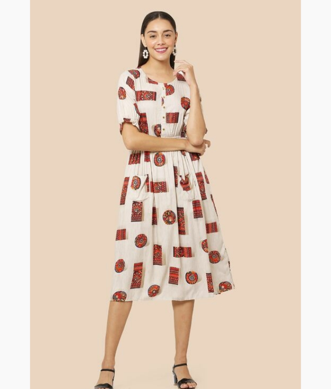 Attractive Rayon Printed Western Dress-1