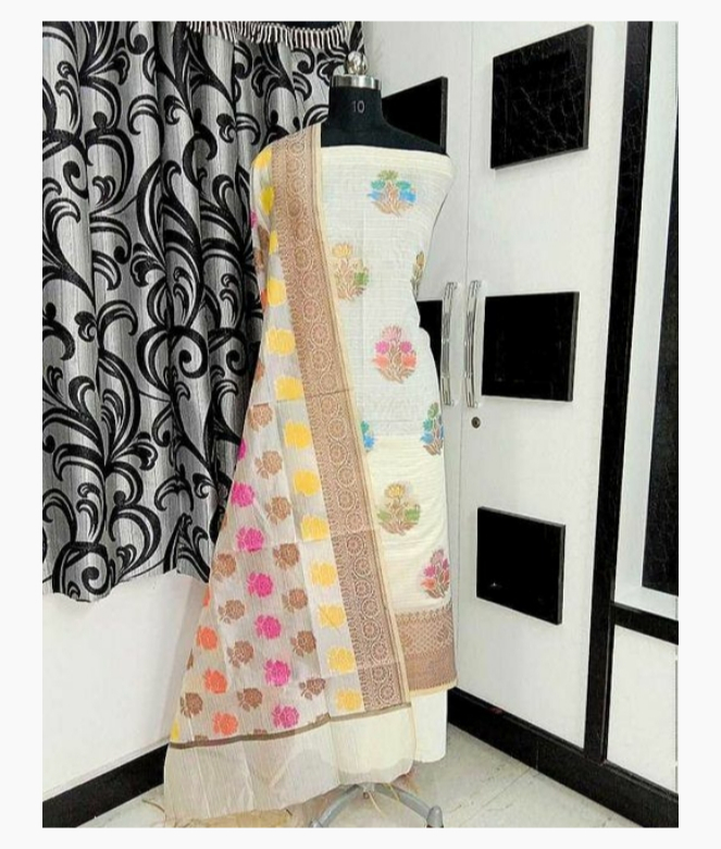 Unstitched Cotton Silk Woven Design Suit-1
