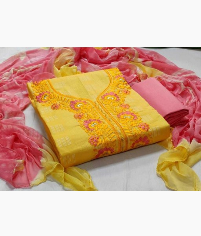 Adorable Cotton Silk Embroidery Suit Piece-1
