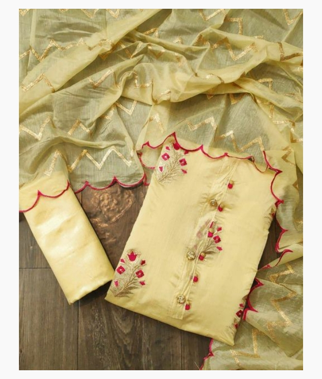 Sensational Chanderi Silk Suit And Dress Piece-1
