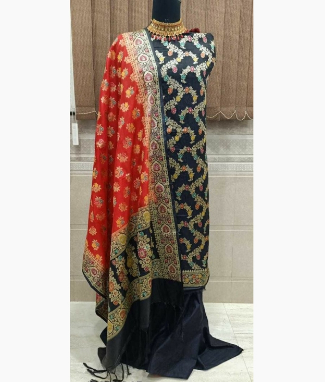 Trendy Banarasi Silk Woven Suit Dress Material-1