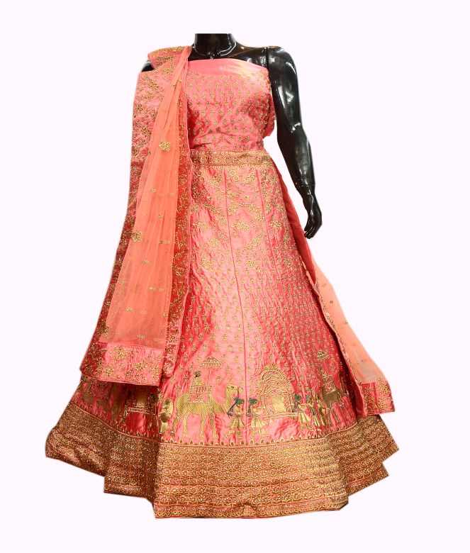 Silk Bridal Lehenga with Marwar designing-1