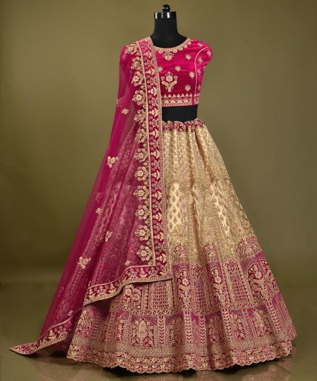 Ombre based lehenga in peach pink color with double border dupatta -1