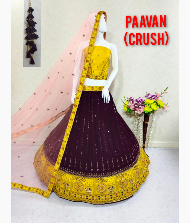 Georgette based lehenga in crush fabric in unique rajasthani embroidery-1