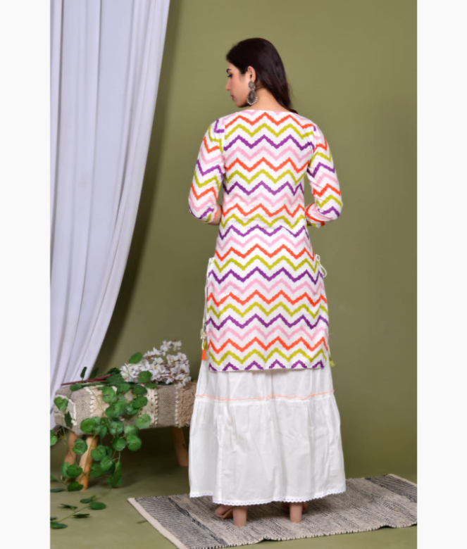 Embroidery cotton printed kurti with tassel and cotton sharara-2