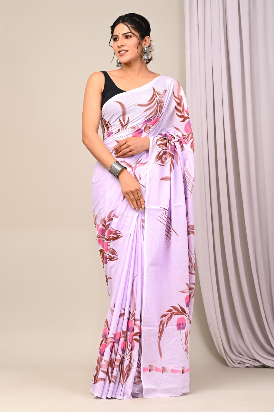 Hand block printed cotton sari-1