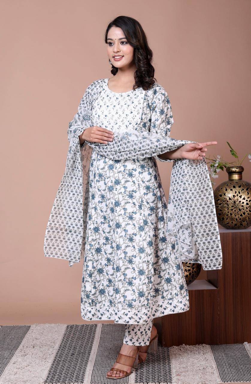 Cotton Printed Embroidery Anarkali Suit Set-4