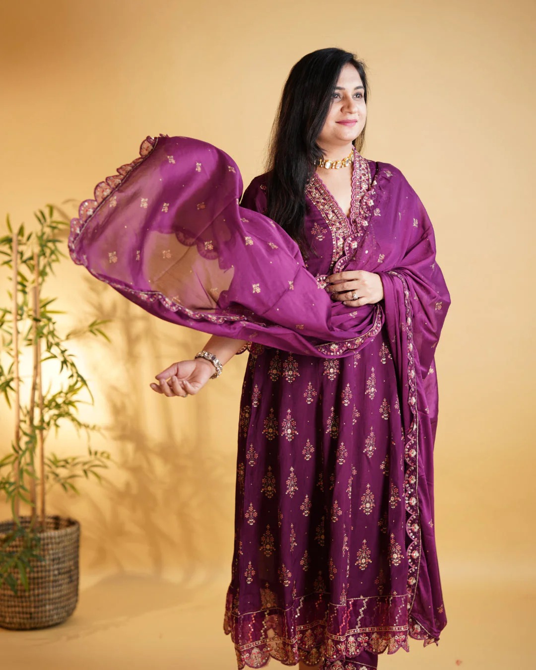 Elegant Printed Anarkali Suit Set-1