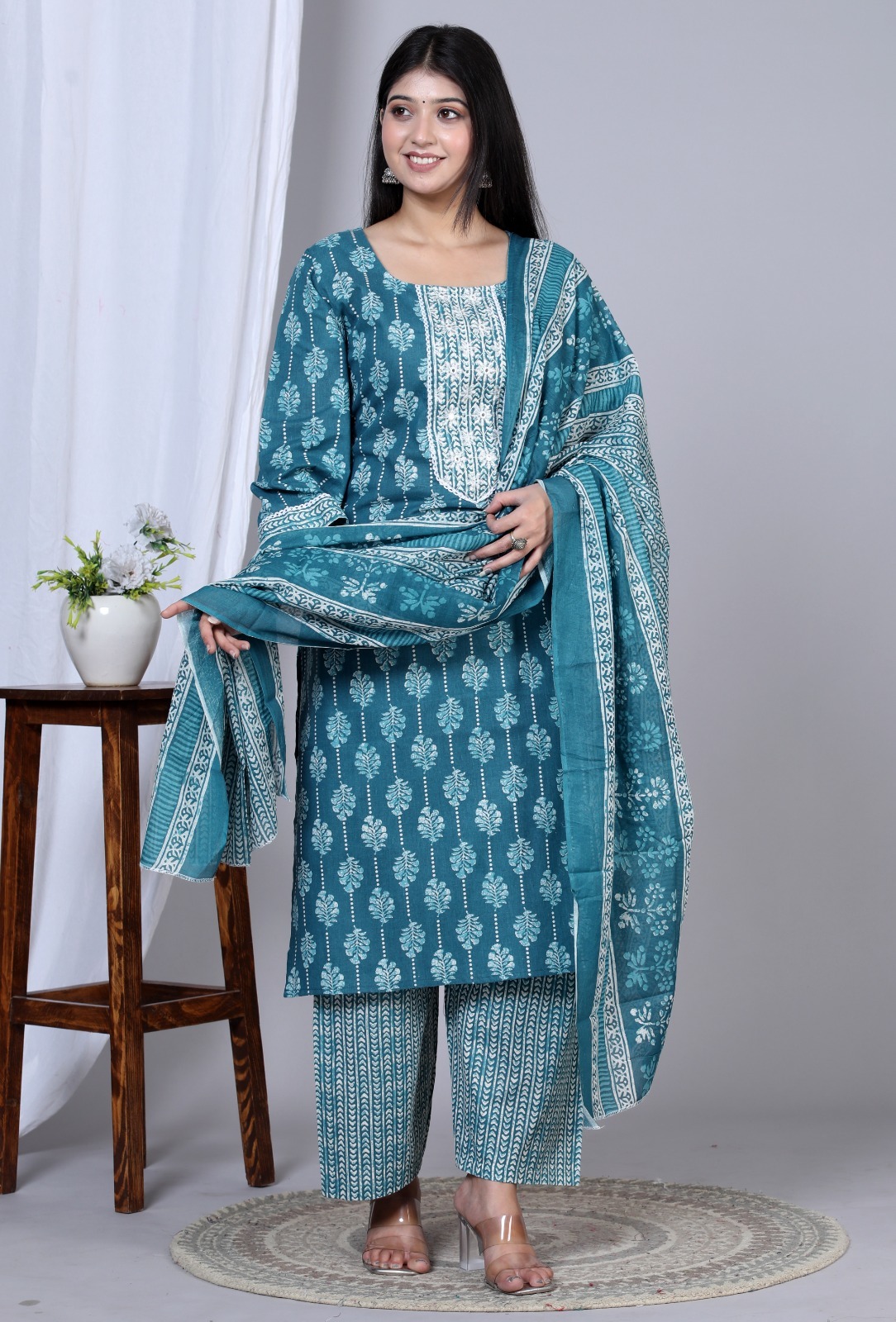 Cotton Printed Embroidery Suit Set-2