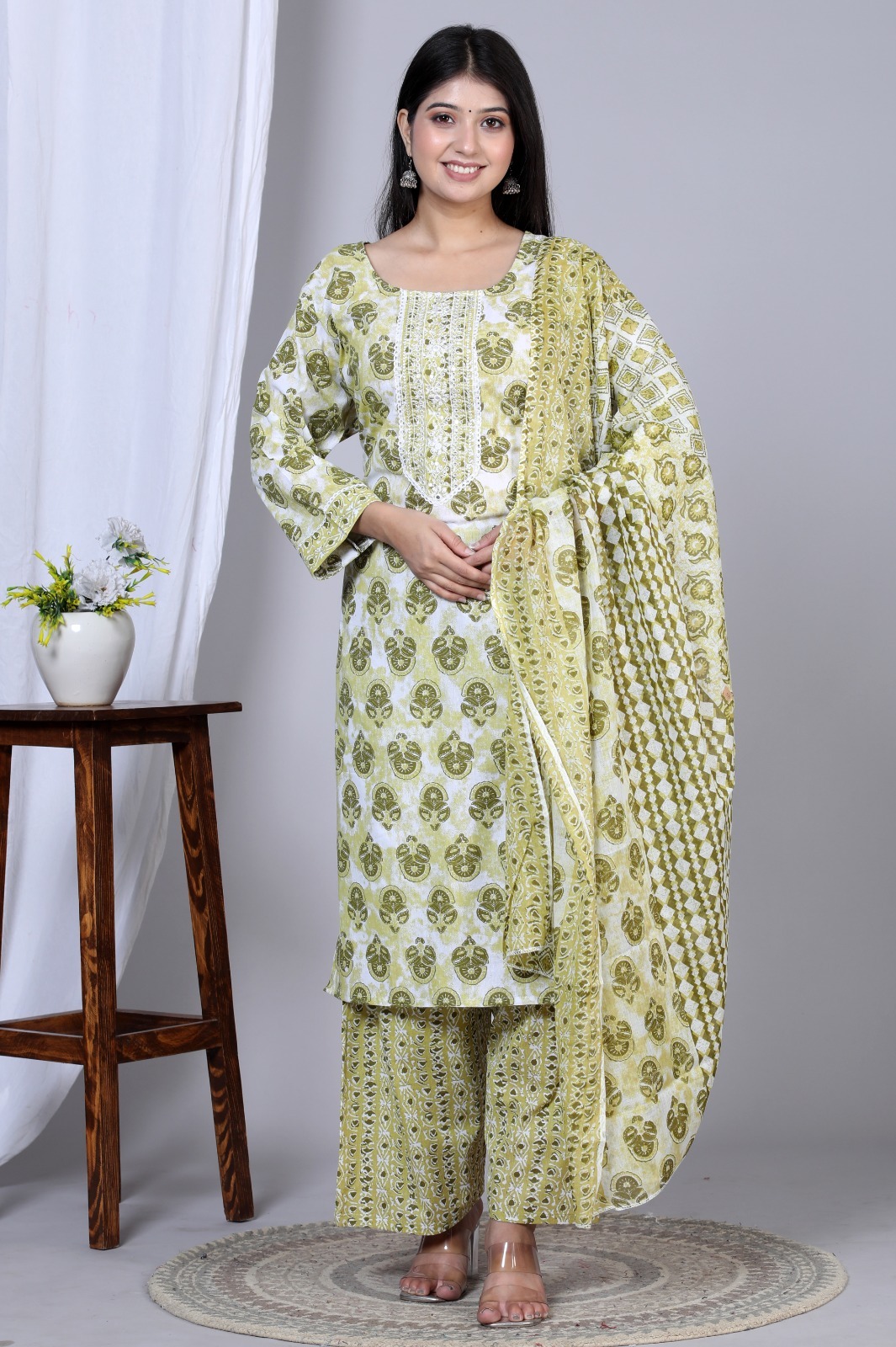 Cotton Printed Embroidery Suit Set-1