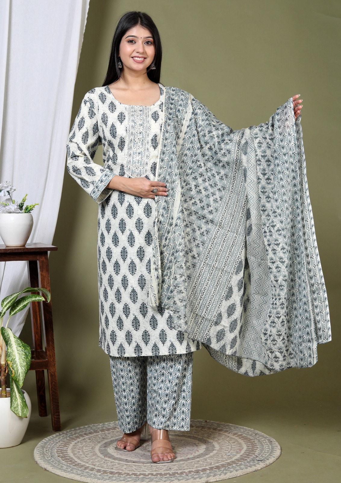 Cotton Printed Embroidery Suit Set-1