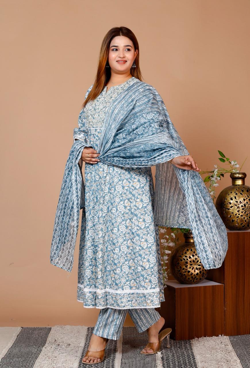 Attractive Cotton Anarkali  Suit Set-1